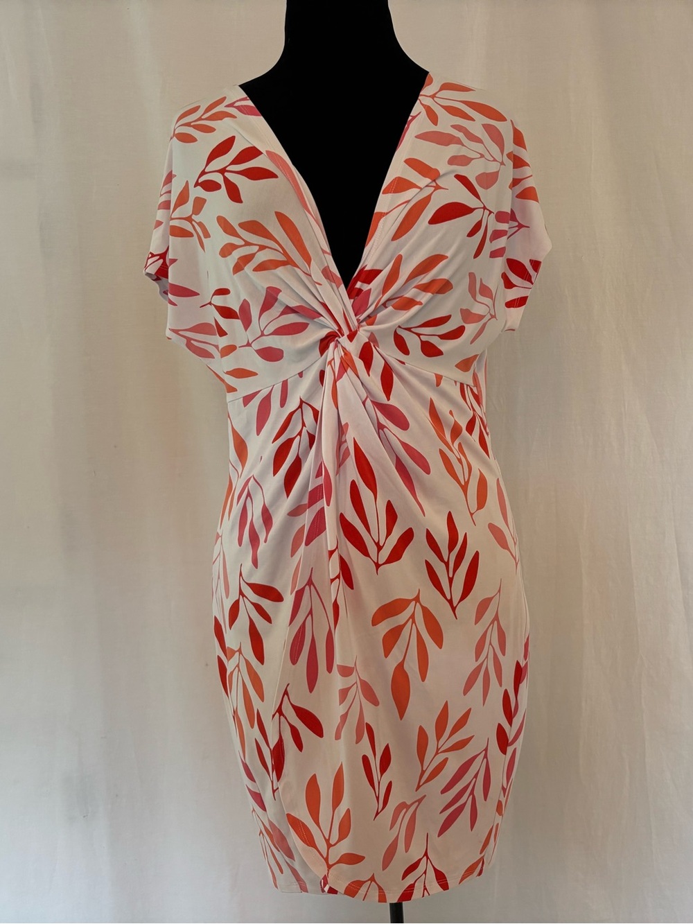 MIIK XL Tyra Twist Front Tropical Botanical Print Midi Dress Coastal Resortcore